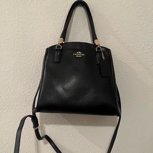 Dark Navy Leather Coach Bag with handles and shoulder strap